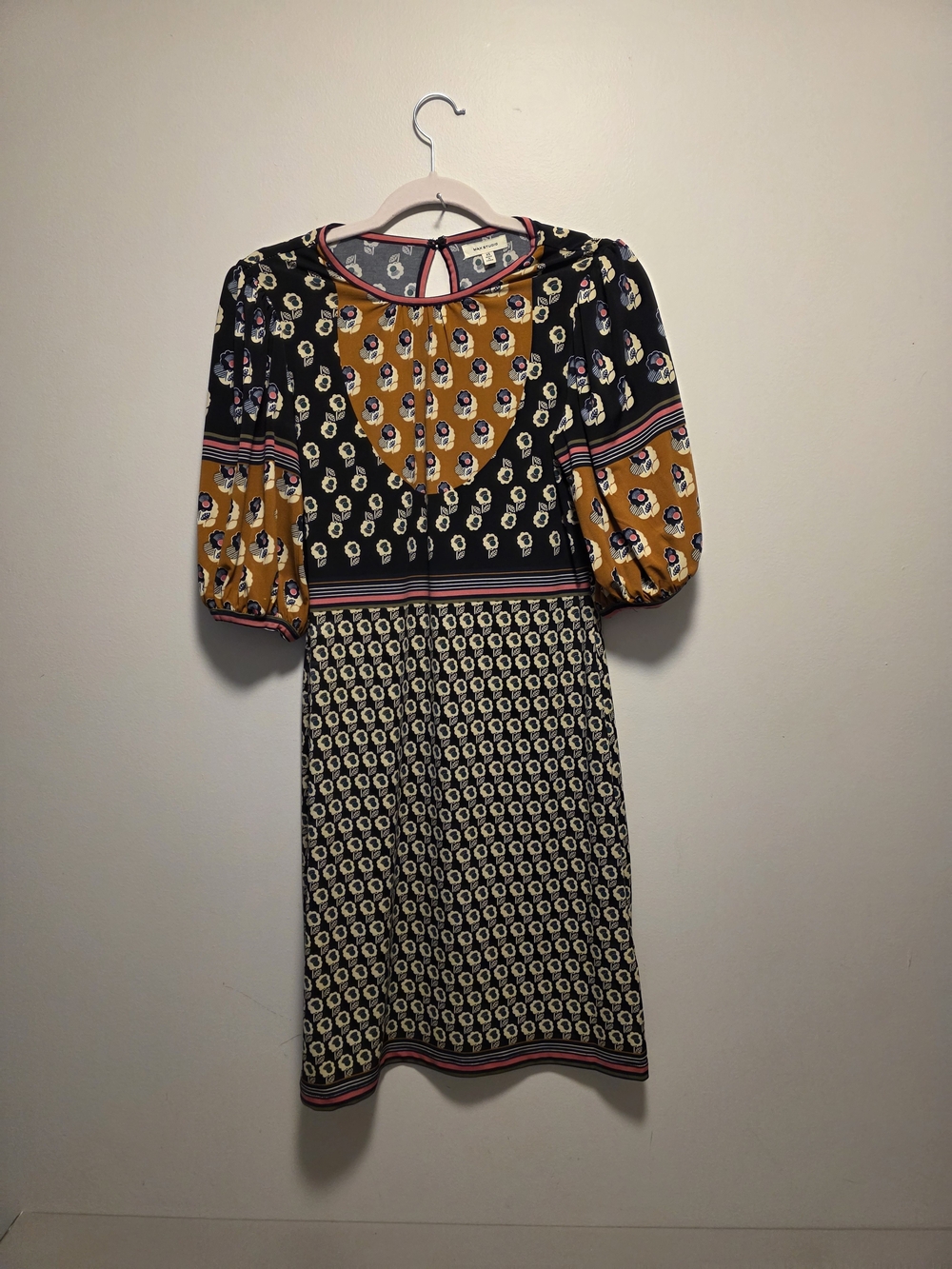 Max Studio Mustard and Black Mixed-Print Dress